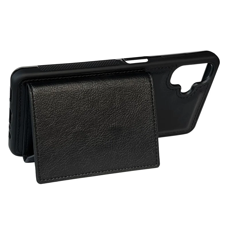 For Samsung Galaxy A06 5G / A06 4G Case Card Bag Kickstand TPU + PU Phone Cover - Black