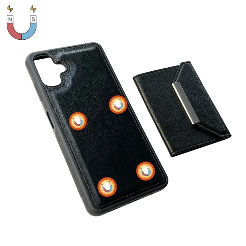 For Samsung Galaxy A06 5G / A06 4G Case Card Bag Kickstand TPU + PU Phone Cover - Black