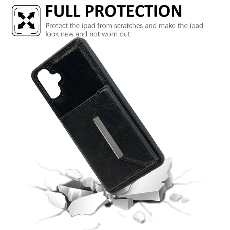 For Samsung Galaxy A06 5G / A06 4G Case Card Bag Kickstand TPU + PU Phone Cover - Black
