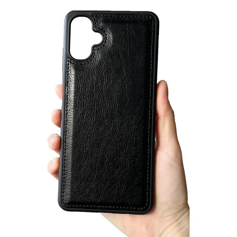 For Samsung Galaxy A06 4G Case Calf Texture PU Leather Anti Fingerprint Back Phone Cover - Black