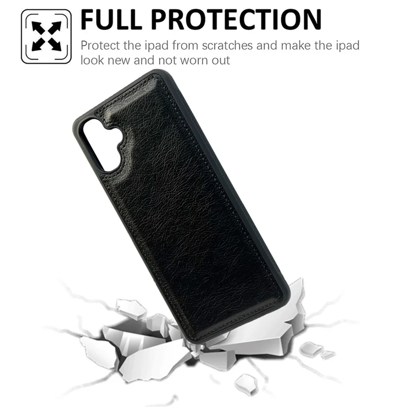 For Samsung Galaxy A06 4G Case Calf Texture PU Leather Anti Fingerprint Back Phone Cover - Black