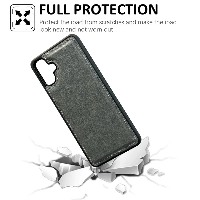 For Samsung Galaxy A06 4G Case Calf Texture PU Leather Anti Fingerprint Back Phone Cover - Grey