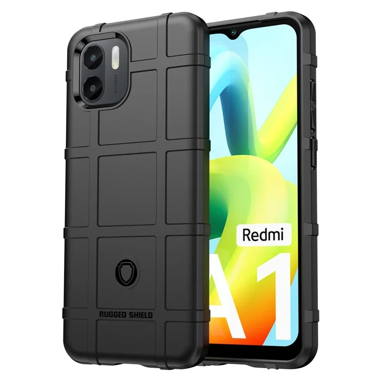 Для Xiaomi Redmi A1 4G Rugged Square Grid Texture Phone Case Drop-proof Soft TPU Cover - Black