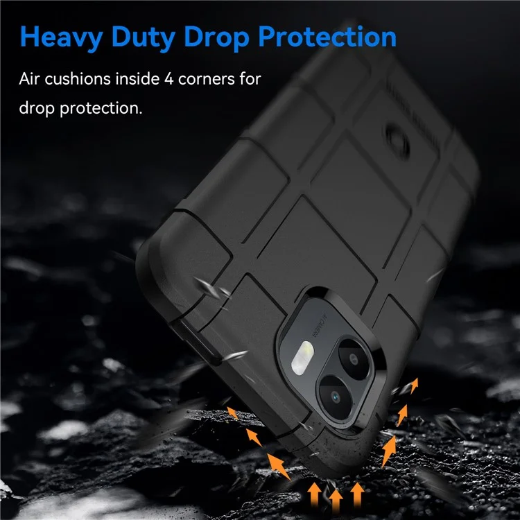 Для Xiaomi Redmi A1 4G Rugged Square Grid Texture Phone Case Drop-proof Soft TPU Cover - Black