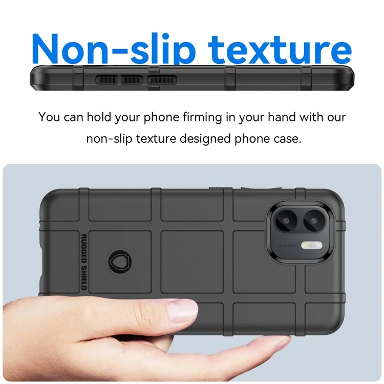 Для Xiaomi Redmi A1 4G Rugged Square Grid Texture Phone Case Drop-proof Soft TPU Cover - Black