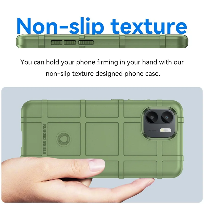 Für Xiaomi Redmi A1 4G robustes quadratisches Gitter-Textur-Handyhülle, stoßfest, weiche TPU-Abdeckung - Grün