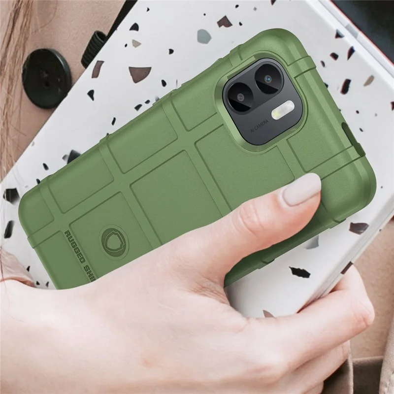 Für Xiaomi Redmi A1 4G robustes quadratisches Gitter-Textur-Handyhülle, stoßfest, weiche TPU-Abdeckung - Grün