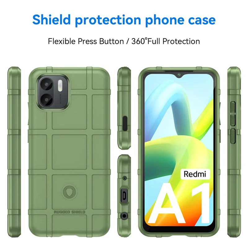 Für Xiaomi Redmi A1 4G robustes quadratisches Gitter-Textur-Handyhülle, stoßfest, weiche TPU-Abdeckung - Grün