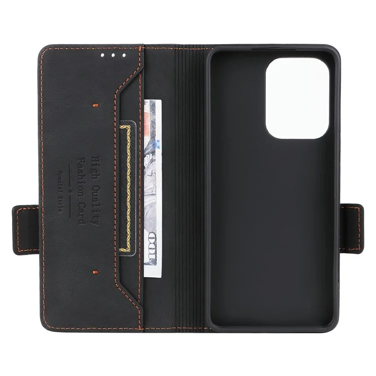 For Oppo Reno13 F 5G Case Leather Wallet Flip Phone Cover with Hardware Decor - Black