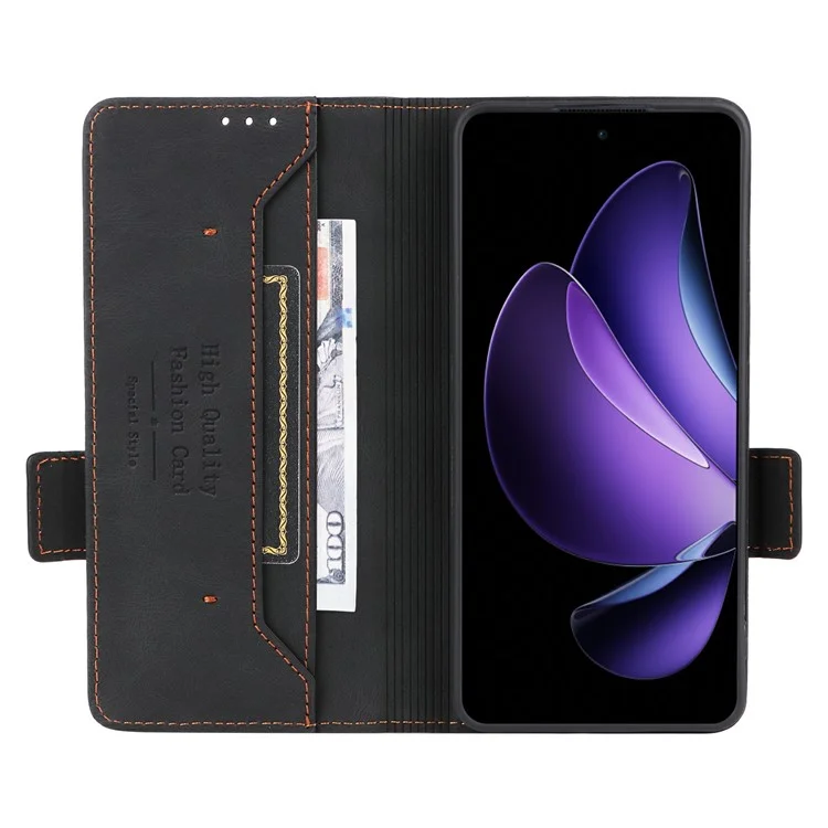 For Oppo Reno13 F 5G Case Leather Wallet Flip Phone Cover with Hardware Decor - Black