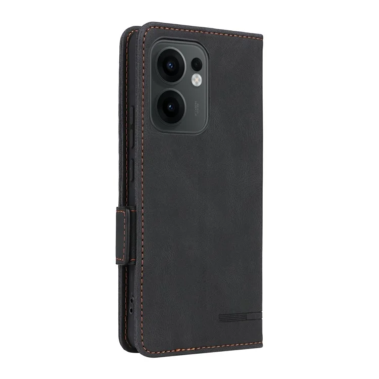 For Oppo Reno13 F 5G Case Leather Wallet Flip Phone Cover with Hardware Decor - Black