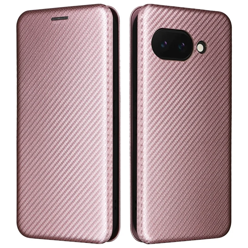 For Google Pixel 9a Case Carbon Fiber Texture Drop-Proof PU Leather Phone Cover - Rose Gold