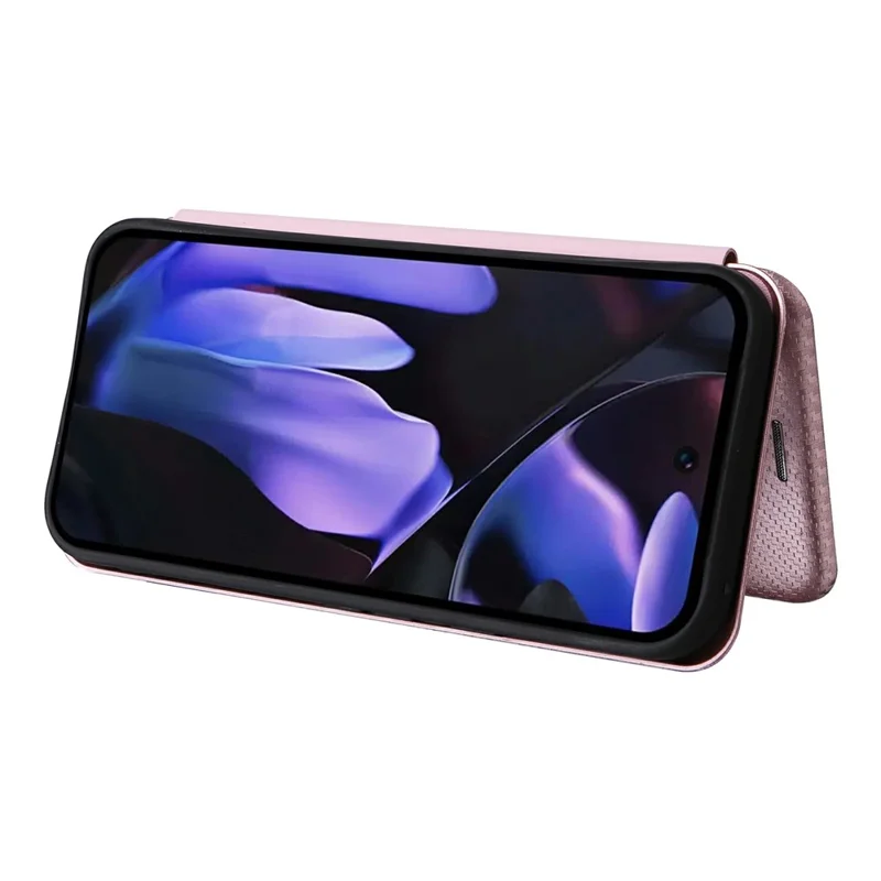 For Google Pixel 9a Case Carbon Fiber Texture Drop-Proof PU Leather Phone Cover - Rose Gold
