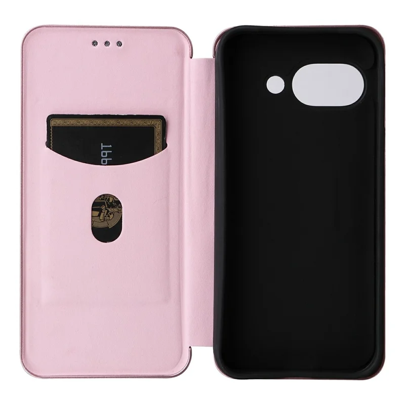For Google Pixel 9a Case Carbon Fiber Texture Drop-Proof PU Leather Phone Cover - Rose Gold
