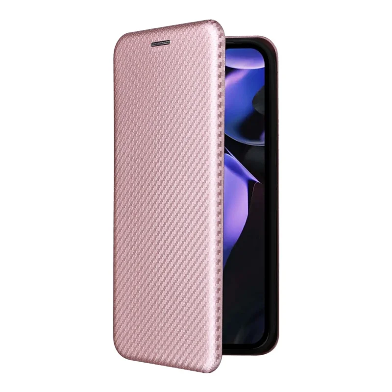 For Google Pixel 9a Case Carbon Fiber Texture Drop-Proof PU Leather Phone Cover - Rose Gold