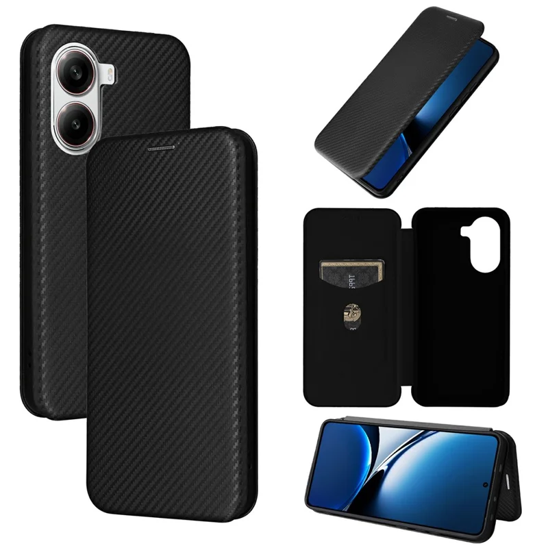 Funda de Fibra de Carbono para Xiaomi Redmi Turbo 4 5G / Poco X7 Pro 5G - Cuero PU Antigolpes con Textura - Color Negro