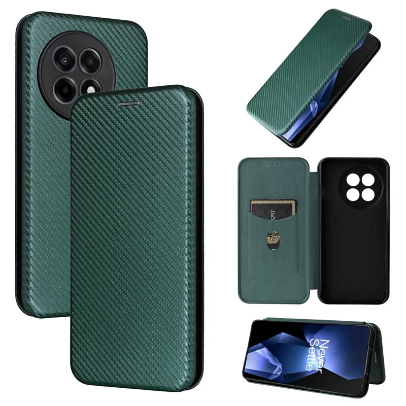 Per OnePlus Ace 5 Pro 5G Custodia in fibra di carbonio Texture a prova di caduta Custodia in pelle PU - Verde