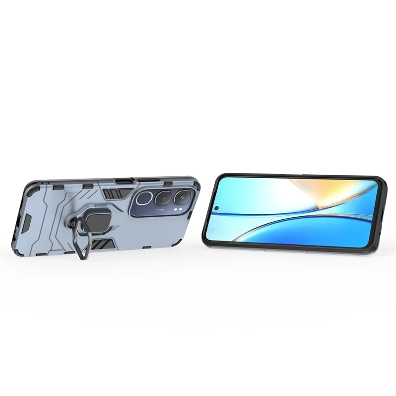 For vivo Y29 5G Case PC + TPU Protective Phone Cover with Ring Kickstand - Blue