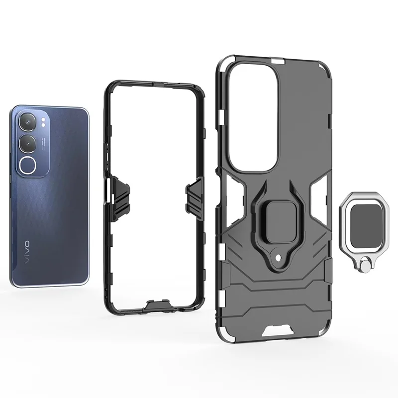 For vivo Y29 5G Case PC + TPU Protective Phone Cover with Ring Kickstand - Blue