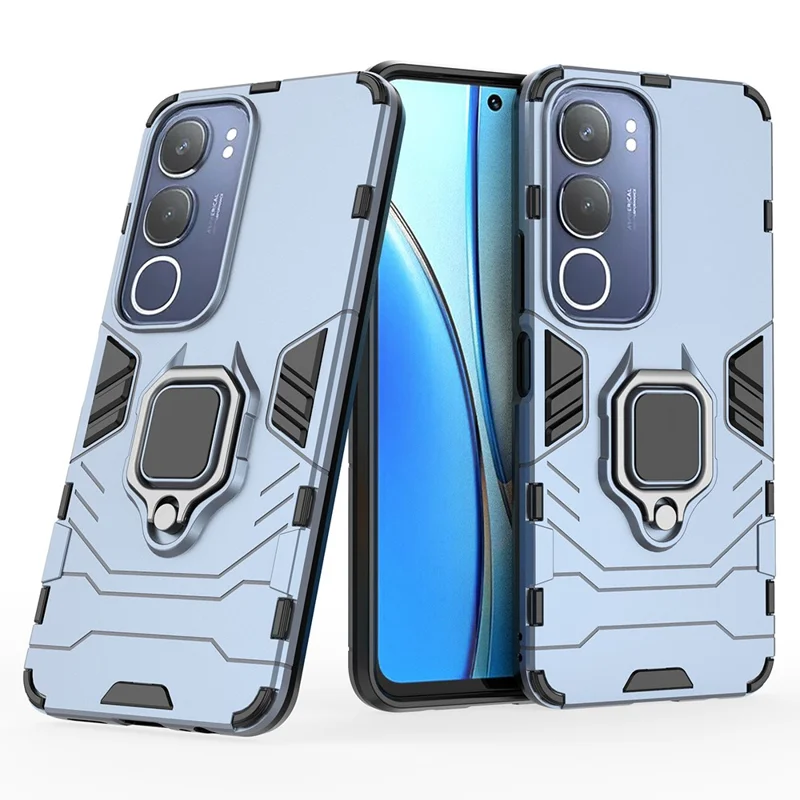 For vivo Y29 5G Case PC + TPU Protective Phone Cover with Ring Kickstand - Blue