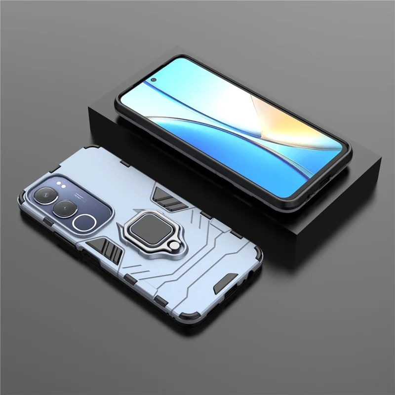 For vivo Y29 5G Case PC + TPU Protective Phone Cover with Ring Kickstand - Blue