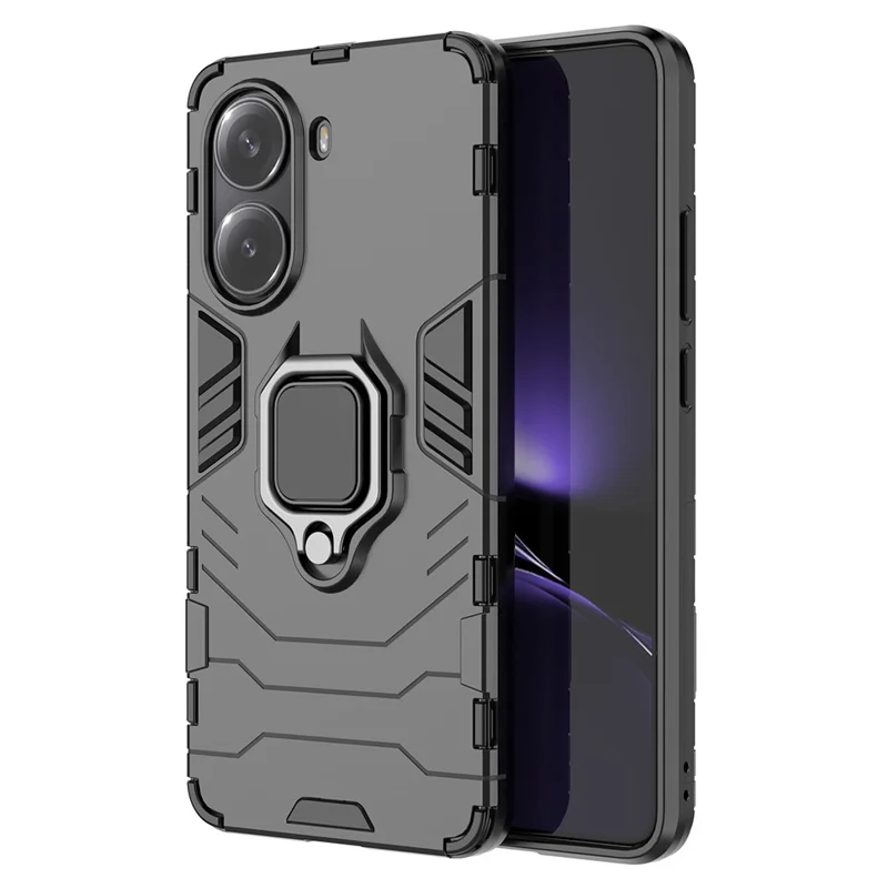 For Xiaomi Redmi Turbo 4 5G Case PC + TPU Protective Phone Cover with Ring Kickstand - Black