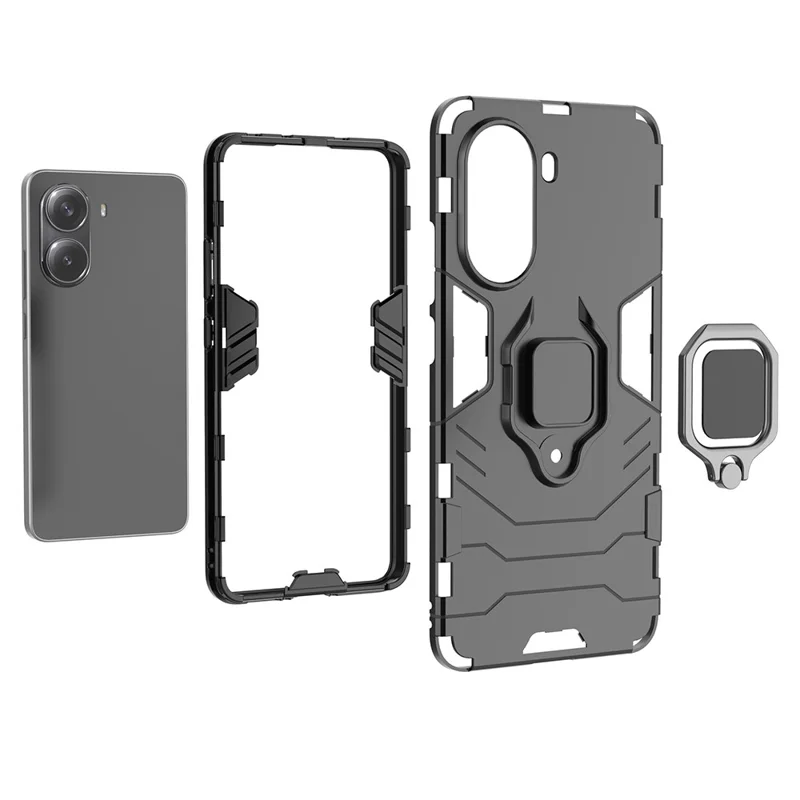 For Xiaomi Redmi Turbo 4 5G Case PC + TPU Protective Phone Cover with Ring Kickstand - Black