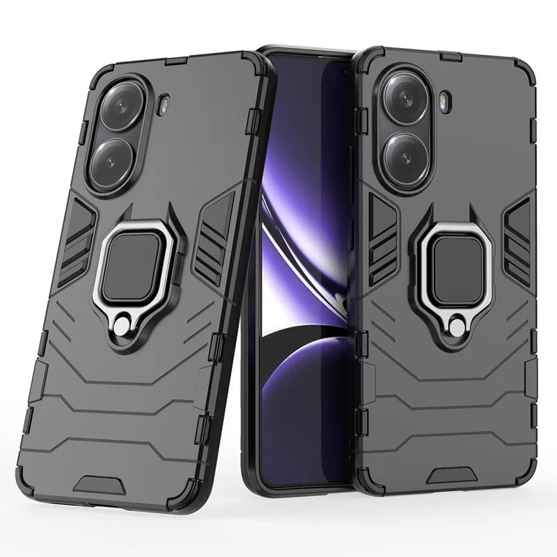 For Xiaomi Redmi Turbo 4 5G Case PC + TPU Protective Phone Cover with Ring Kickstand - Black