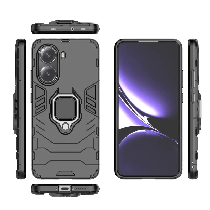 For Xiaomi Redmi Turbo 4 5G Case PC + TPU Protective Phone Cover with Ring Kickstand - Black