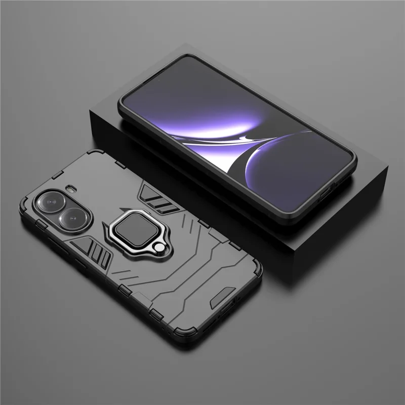 For Xiaomi Redmi Turbo 4 5G Case PC + TPU Protective Phone Cover with Ring Kickstand - Black