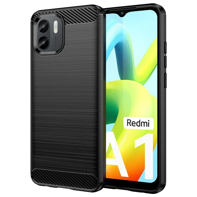 Per Xiaomi Redmi A1 4G Texture in fibra di carbonio Protezione Custodia protettiva TPU Anti-graffio Spazzolato Custodia per telefono - Nero