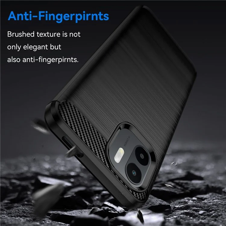 Per Xiaomi Redmi A1 4G Texture in fibra di carbonio Protezione Custodia protettiva TPU Anti-graffio Spazzolato Custodia per telefono - Nero