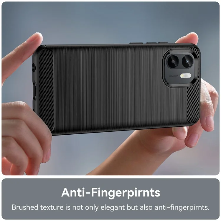 Per Xiaomi Redmi A1 4G Texture in fibra di carbonio Protezione Custodia protettiva TPU Anti-graffio Spazzolato Custodia per telefono - Nero
