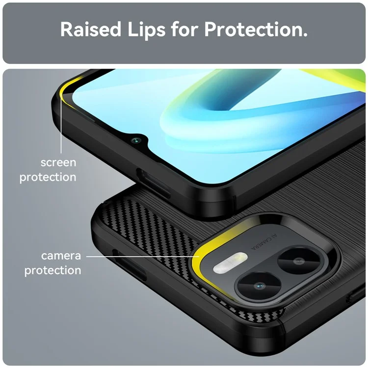 Per Xiaomi Redmi A1 4G Texture in fibra di carbonio Protezione Custodia protettiva TPU Anti-graffio Spazzolato Custodia per telefono - Nero