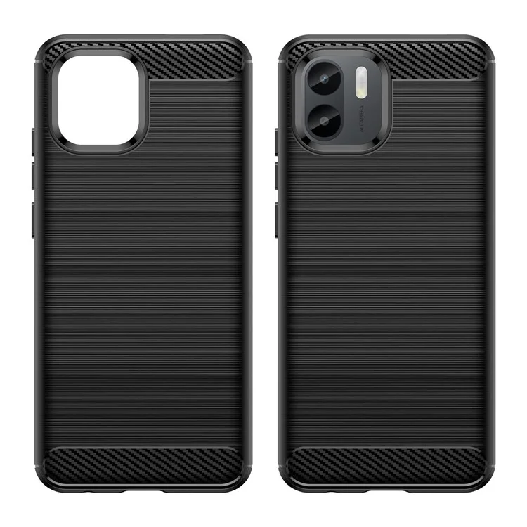 Per Xiaomi Redmi A1 4G Texture in fibra di carbonio Protezione Custodia protettiva TPU Anti-graffio Spazzolato Custodia per telefono - Nero