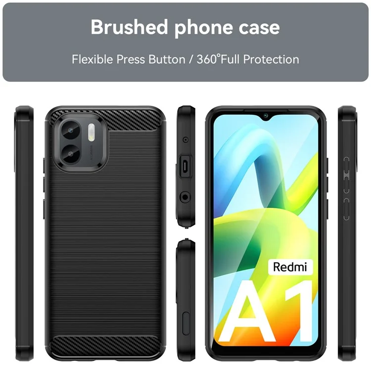 Per Xiaomi Redmi A1 4G Texture in fibra di carbonio Protezione Custodia protettiva TPU Anti-graffio Spazzolato Custodia per telefono - Nero