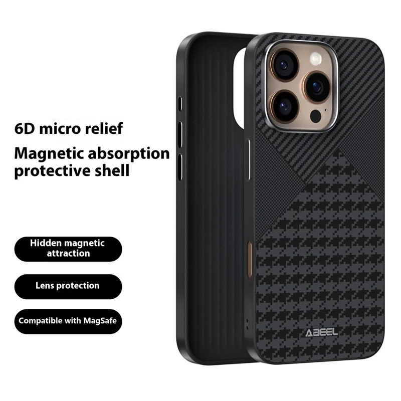 ABEEL For iPhone 16 Pro Case Compatible with MagSafe Micro-Embossing PC TPU Aluminum Alloy Leather Phone Cover
