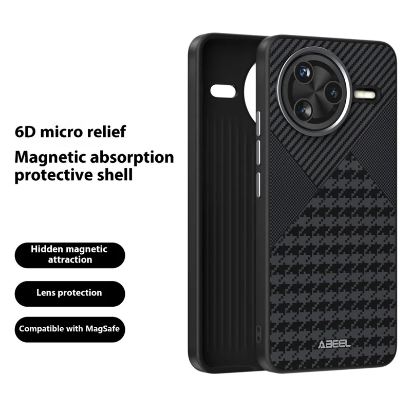 Чехол ABEEL для Xiaomi Redmi K80 Pro 5G, совместимый с MagSafe, из поликарбоната и TPU с алюминиевым каркасом и тиснением под кожу
