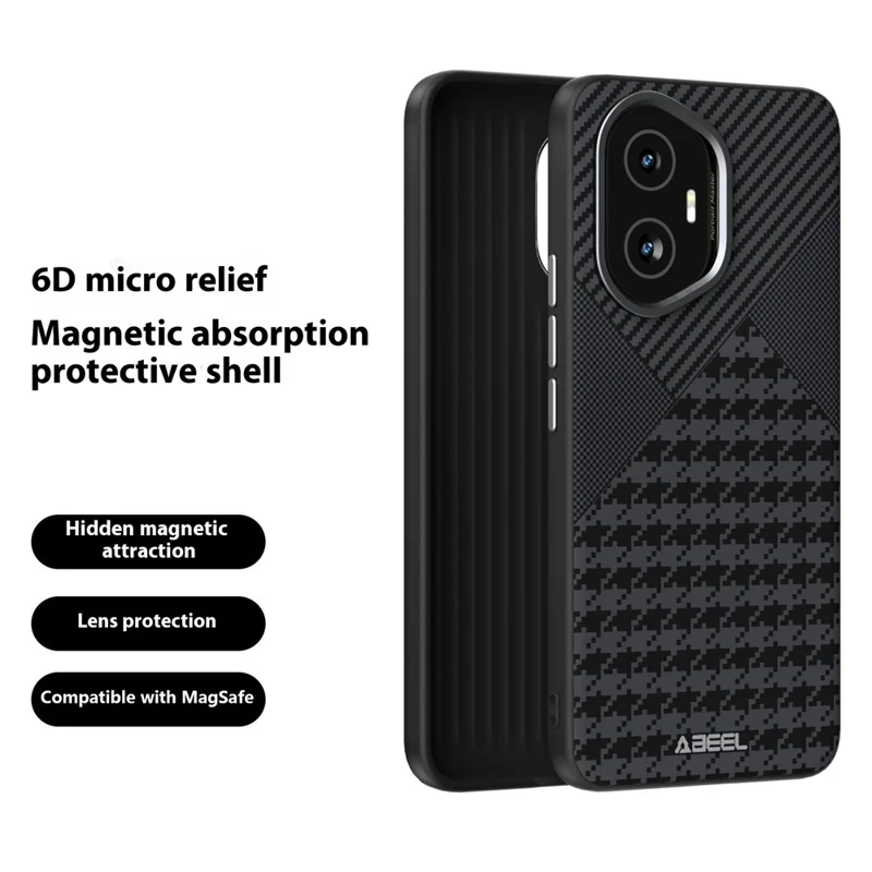 ABEEL voor Honor 300 hoesje compatibel met MagSafe Micro-Embossing PC TPU aluminiumlegering lederen telefoonhoes