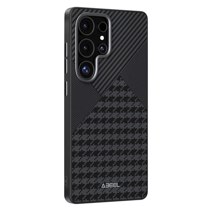 ABEEL For Samsung Galaxy S25 Ultra Magnetic Case Micro-Embossing PC TPU Aluminum Alloy Leather Phone Cover