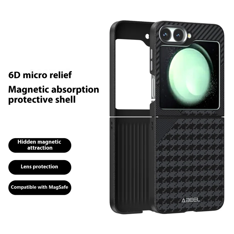 ABEEL per Samsung Galaxy Z Flip6 5G Cover Compatibile con MagSafe, Cover per Telefono in Pelle con Micro-Goffratura in PC, TPU e Lega di Alluminio