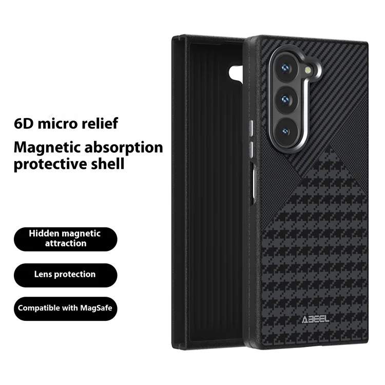 ABEEL per Samsung Galaxy Z Fold6 5G Cover Compatibile con MagSafe, Custodia per Telefono in Pelle con Microincisione in PC, TPU e Lega di Alluminio