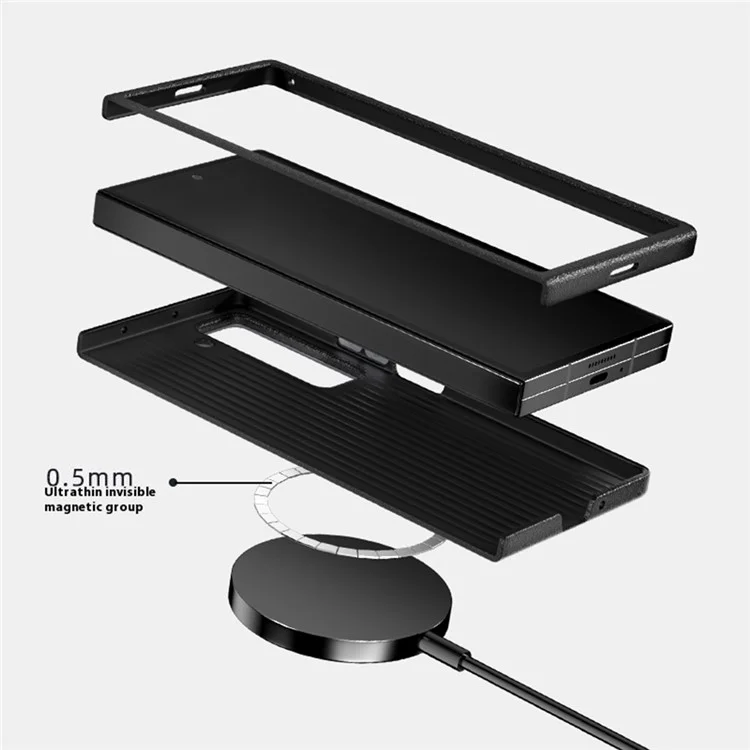 ABEEL per Samsung Galaxy Z Fold6 5G Cover Compatibile con MagSafe, Custodia per Telefono in Pelle con Microincisione in PC, TPU e Lega di Alluminio