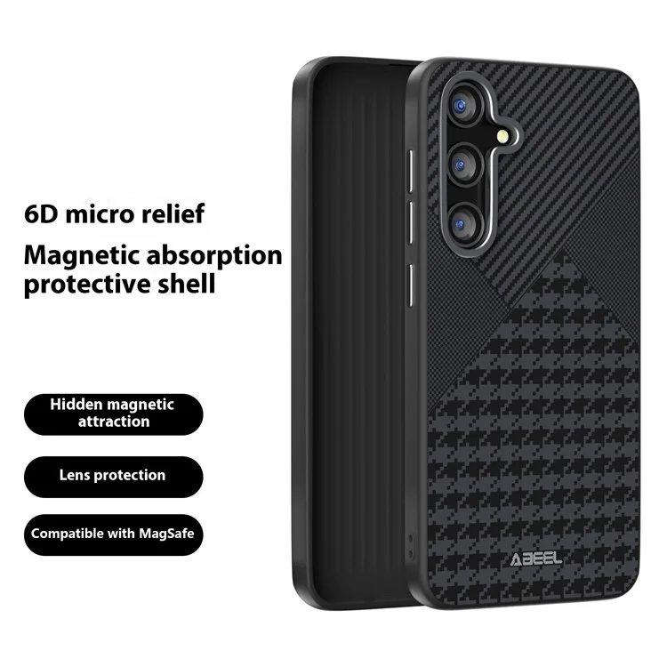 ABEEL Для Samsung Galaxy S24 FE Чехол, совместимый с MagSafe, из поликарбоната, TPU, алюминиевого сплава и искусственной кожи для задней крышки телефона