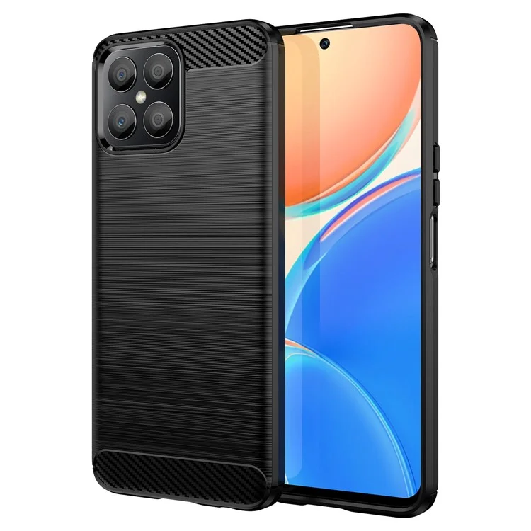 For Honor X8 4G 4G TPU Handyhülle Kohlefaser-Struktur Gebürstete stoßfeste Hülle Verschleißfeste Handyhülle - Schwarz