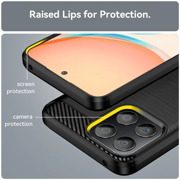 Custodia per telefono TPU per Honor X30i Anti-caduta, Custodia antiurto, Texture in fibra di carbonio, Superficie spazzolata, Custodia per telefono - Nero