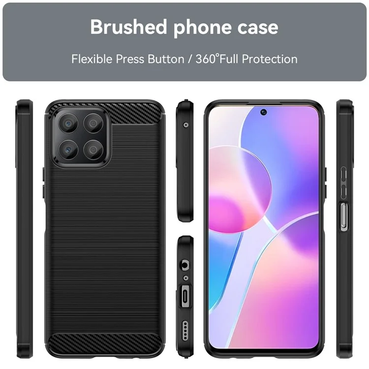 Custodia per telefono TPU per Honor X30i Anti-caduta, Custodia antiurto, Texture in fibra di carbonio, Superficie spazzolata, Custodia per telefono - Nero