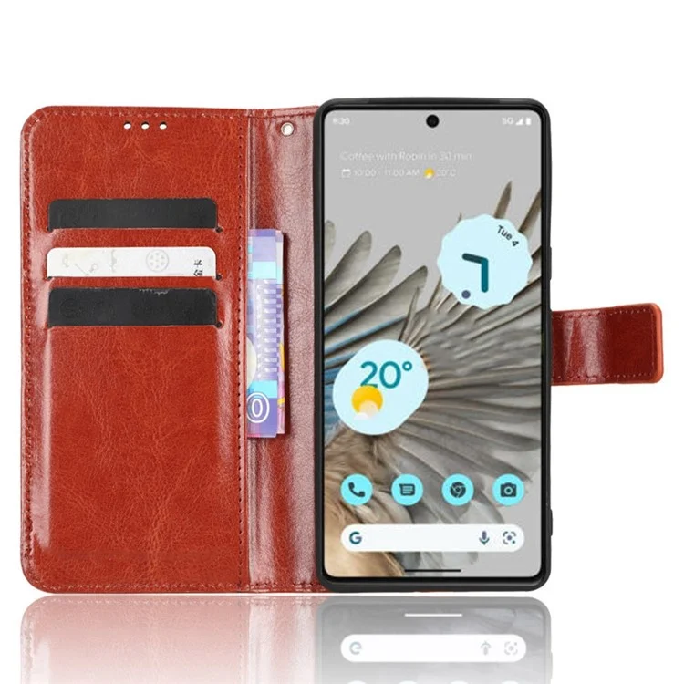 Para Google Pixel 7 5g Cuase de Teléfono Magnético Case de Teléfono Protector Plegable Crazy Horse Texture PU Cuero Tapa de la Billetera - Marrón