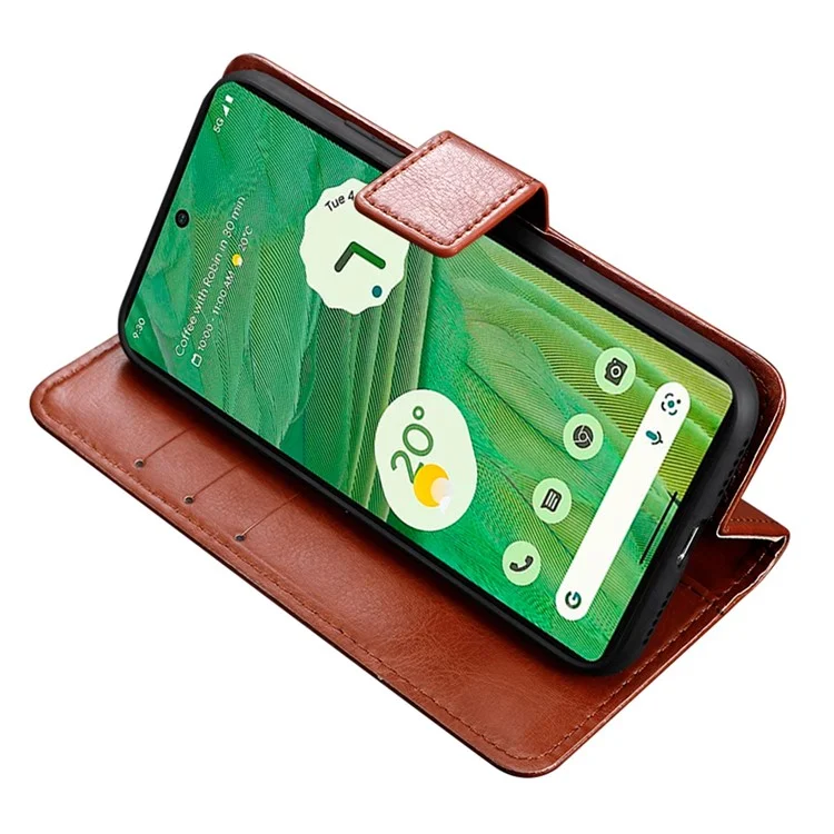 Para Google Pixel 7 5g Cuase de Teléfono Magnético Case de Teléfono Protector Plegable Crazy Horse Texture PU Cuero Tapa de la Billetera - Marrón