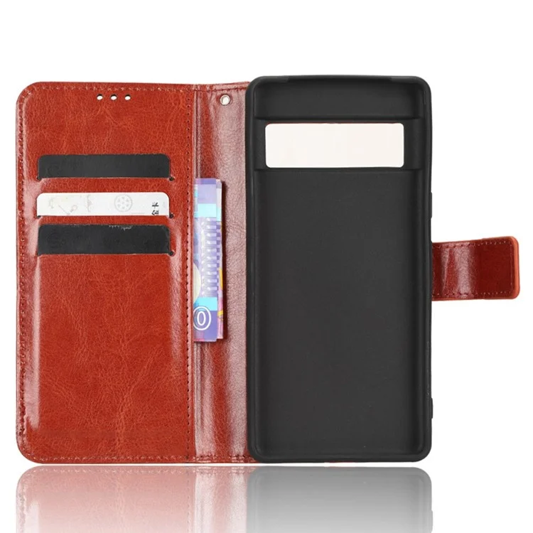 Para Google Pixel 7 5g Cuase de Teléfono Magnético Case de Teléfono Protector Plegable Crazy Horse Texture PU Cuero Tapa de la Billetera - Marrón